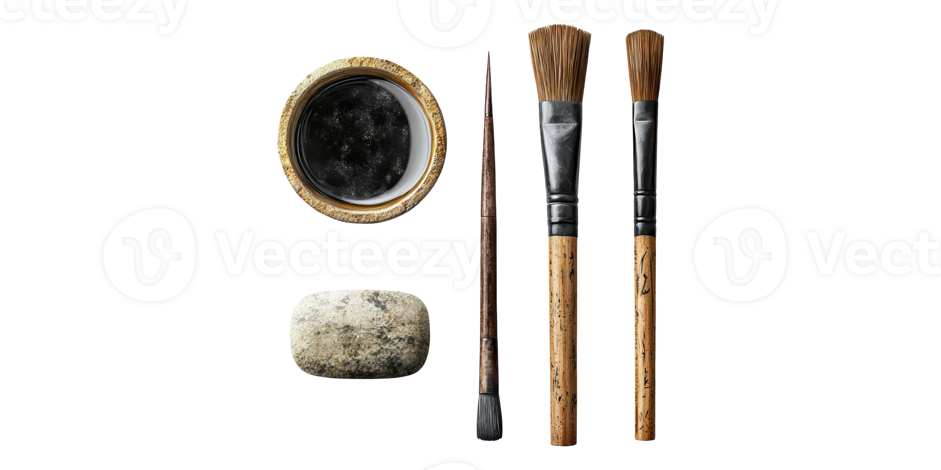 Traditional japanese calligraphy tools set isolated on transparent background png