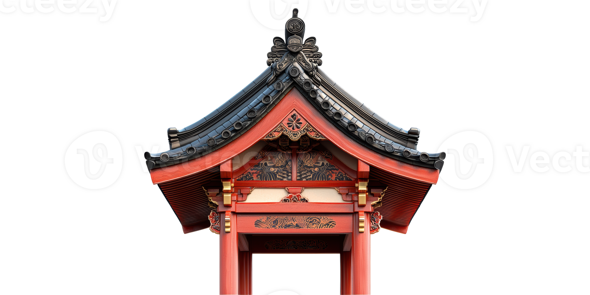 Traditional japanese temple gate roof design isolated on transparent background png