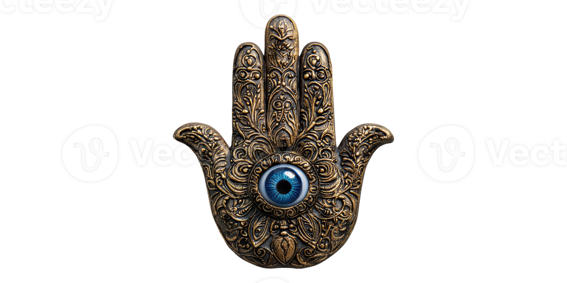 Ornate hamsa hand with blue eye design isolated on transparent background png