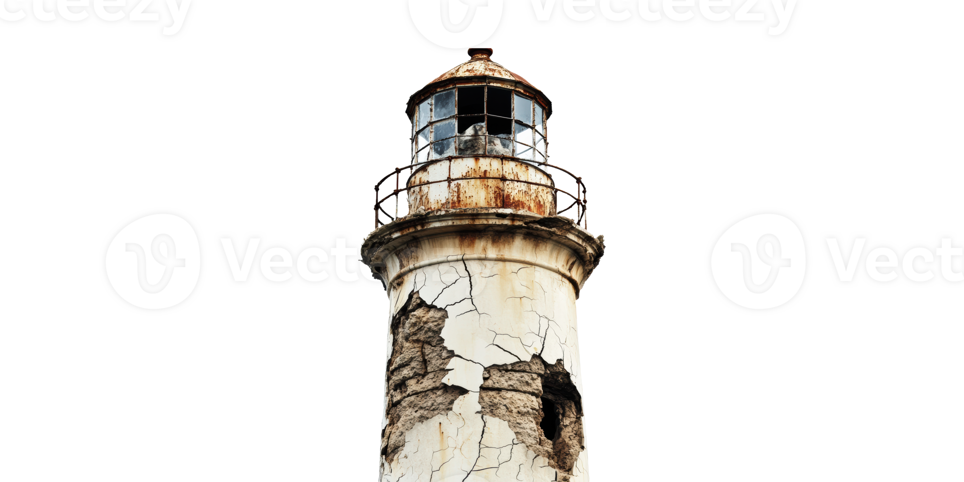 Old rusty lighthouse with cracked surface isolated on transparent background png