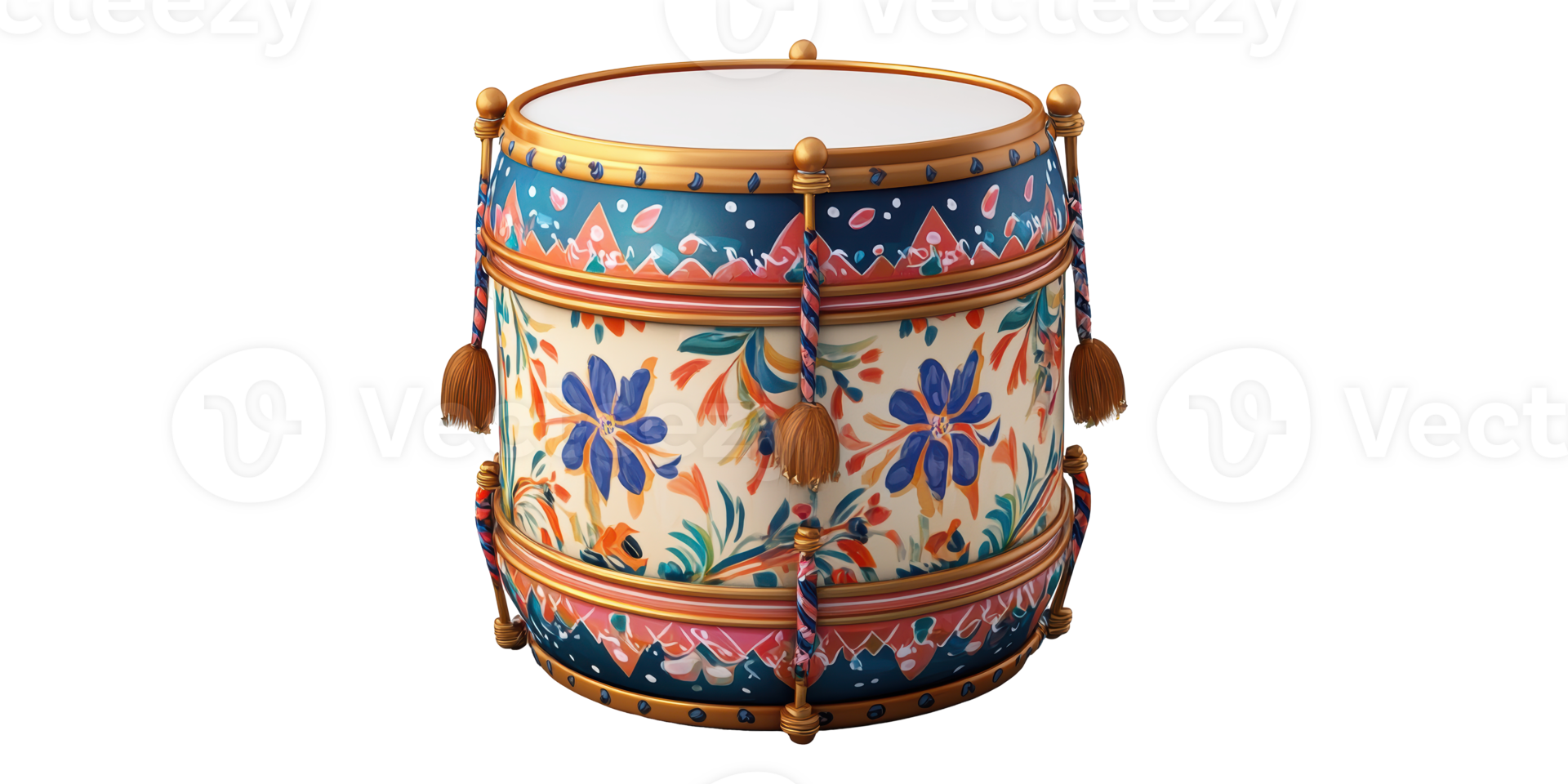 Decorative drum with floral patterns isolated on transparent background png