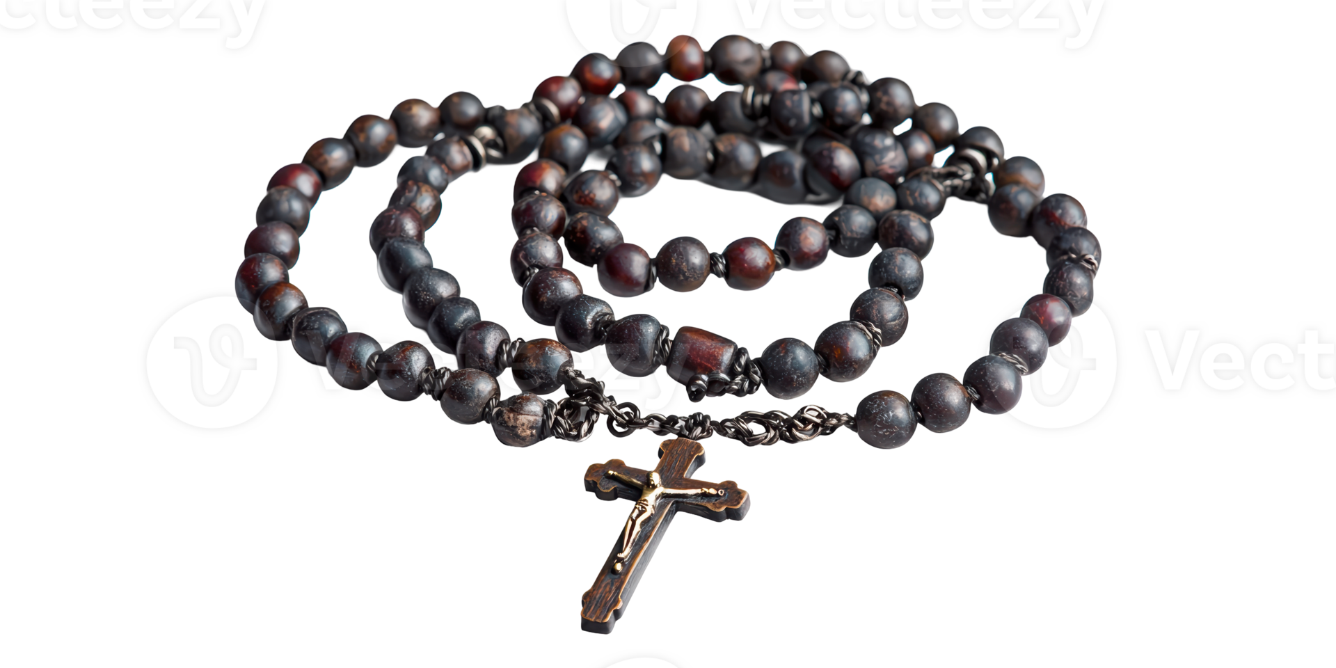 Rosary beads with wooden cross isolated on transparent background png