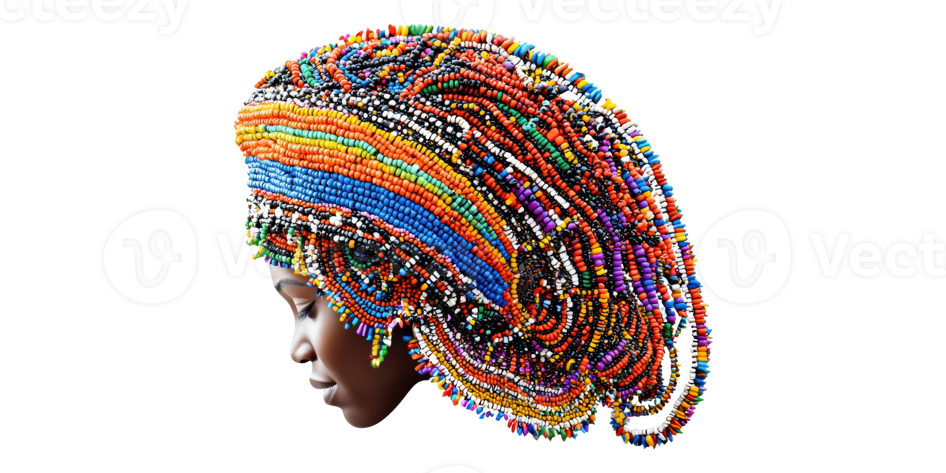 Colorful beaded headdress on female profile isolated on transparent background png
