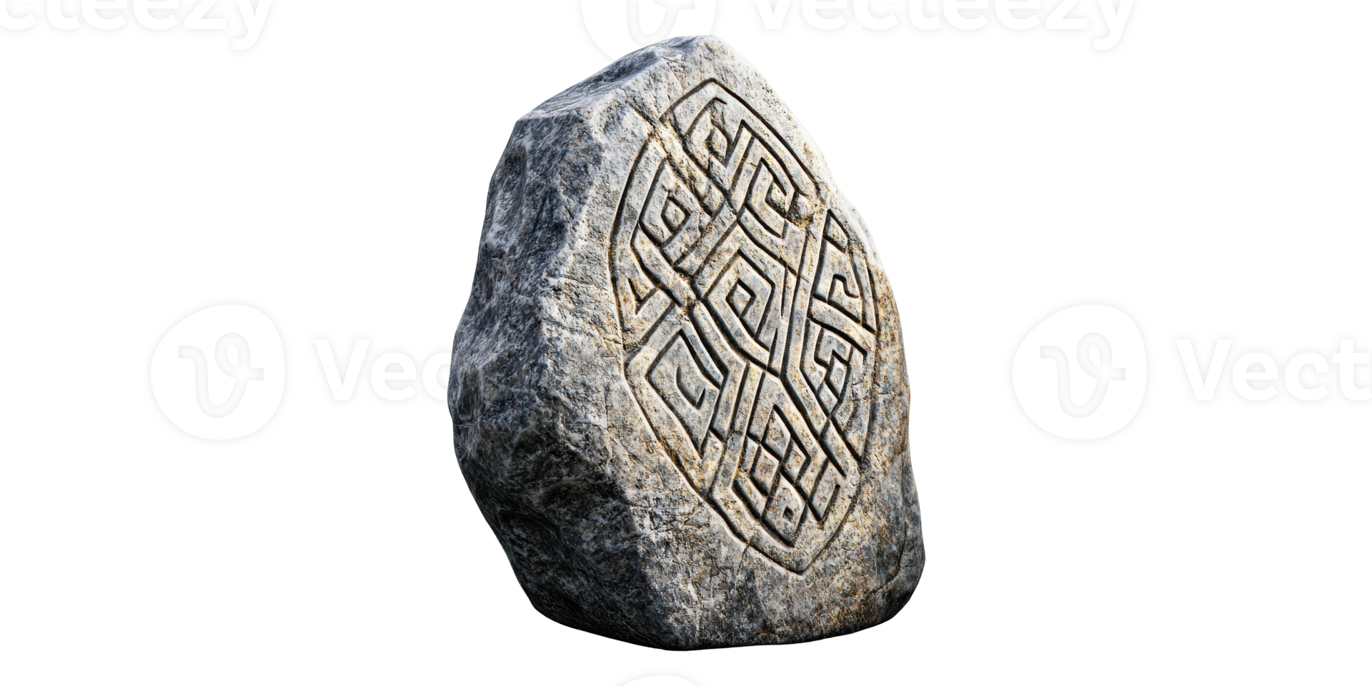 Ancient carved stone with geometric patterns isolated on transparent background png