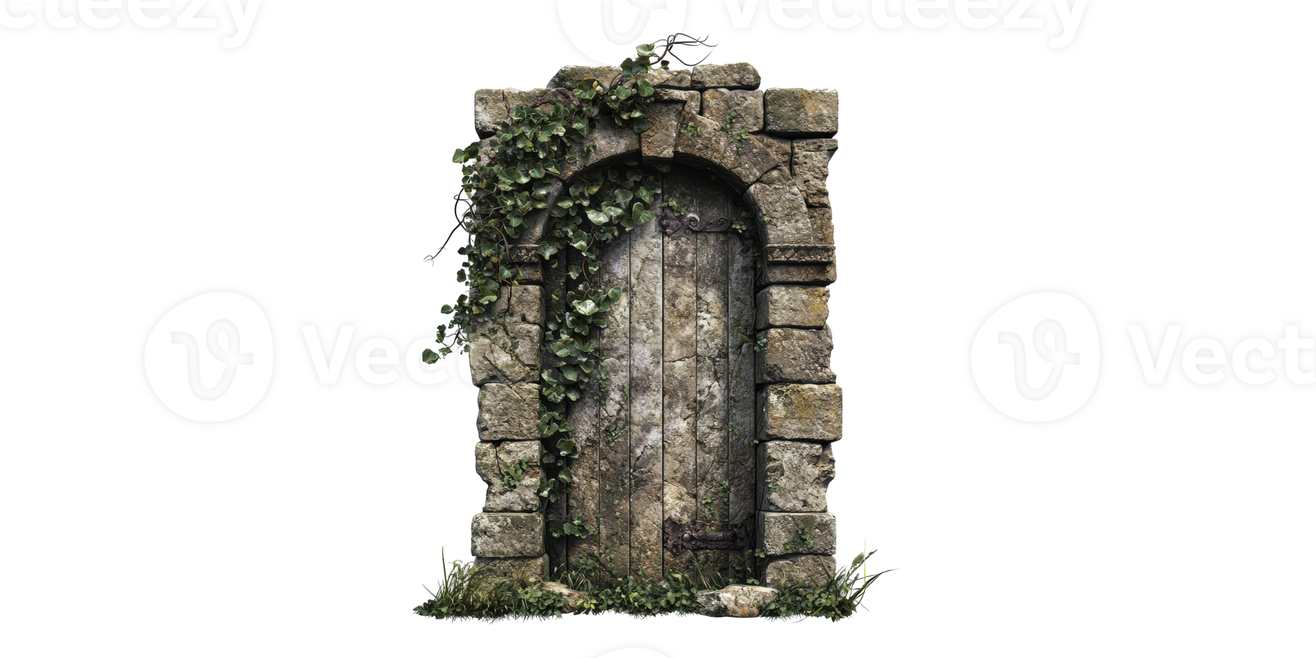 Stone doorway covered with ivy isolated on transparent background png
