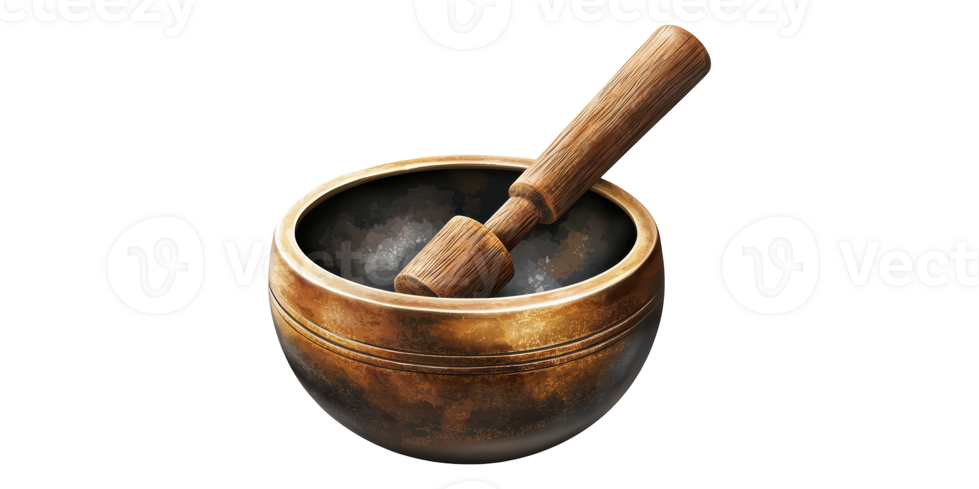 Singing bowl with wooden mallet isolated on transparent background png