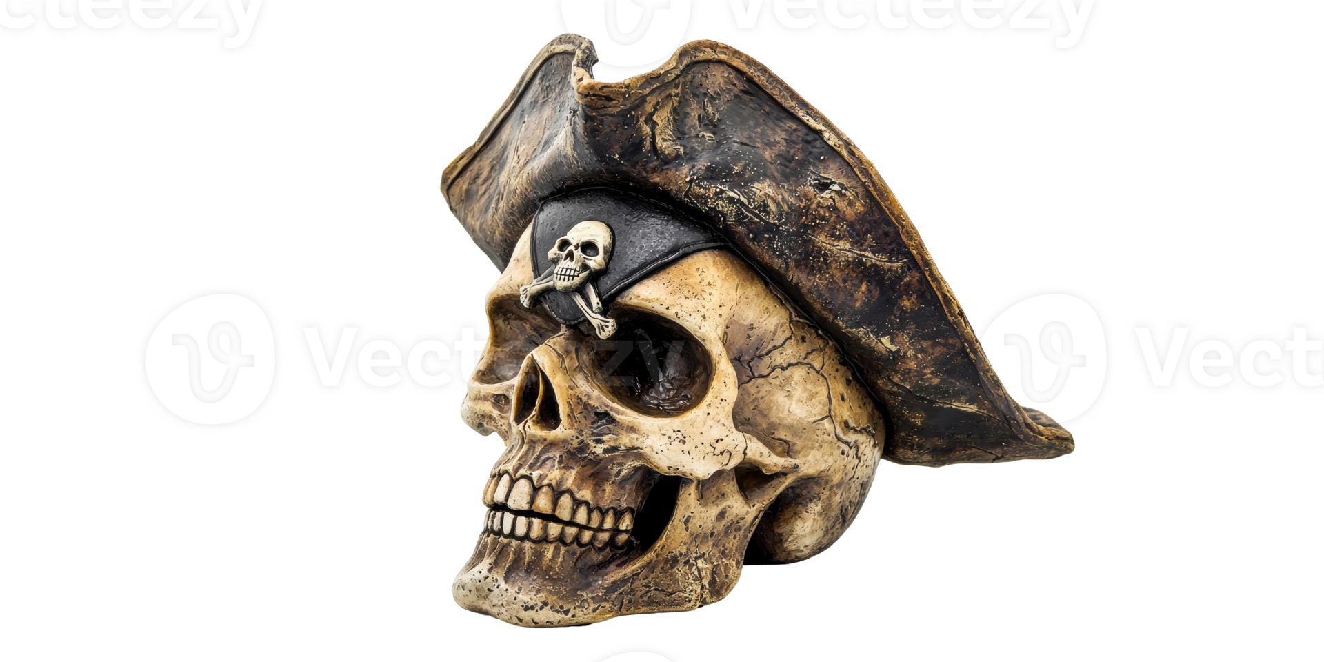Pirate skull with tricorn hat isolated on transparent background png
