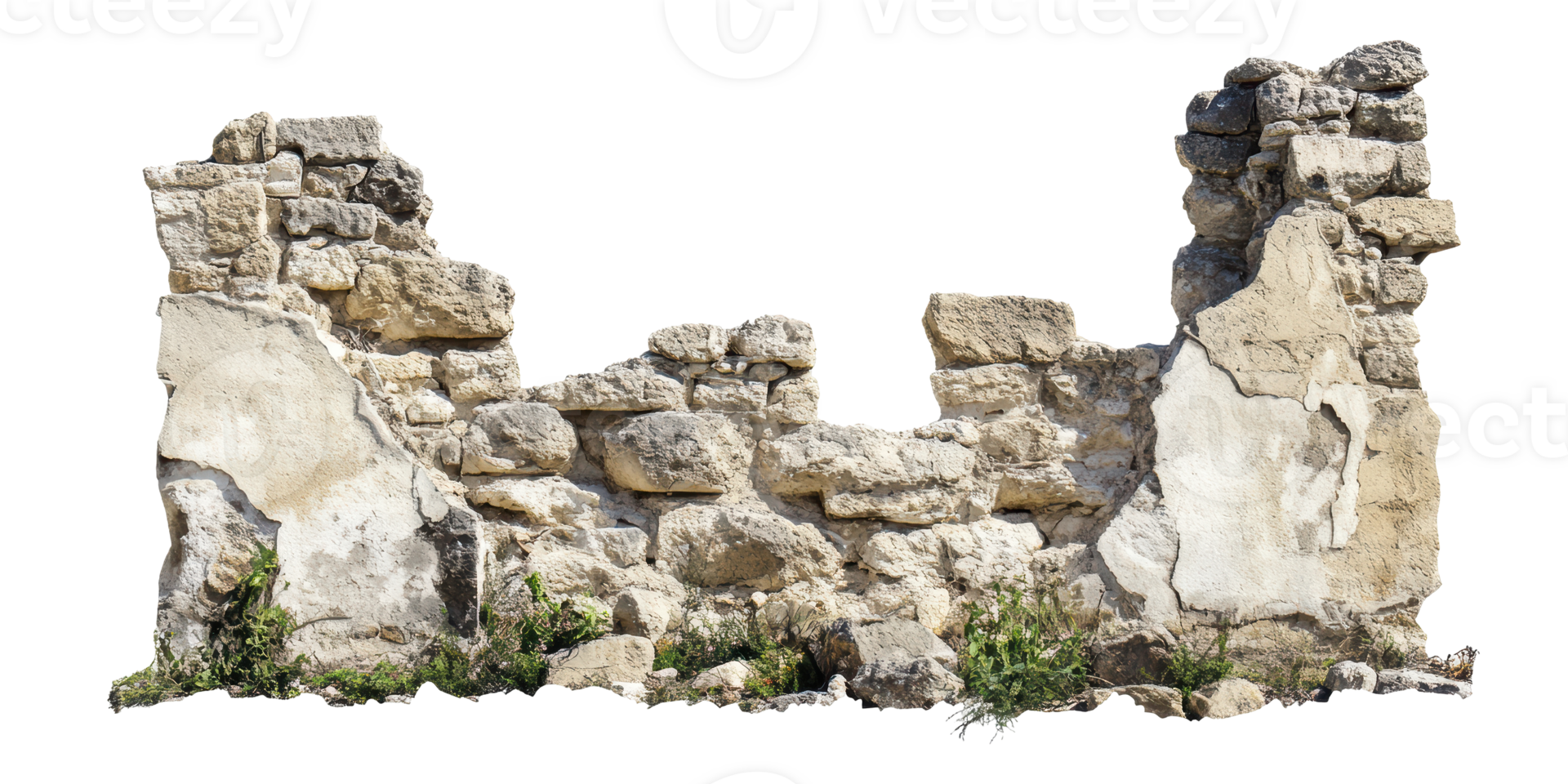 Ancient stone ruins remains of historical wall isolated on transparent background png