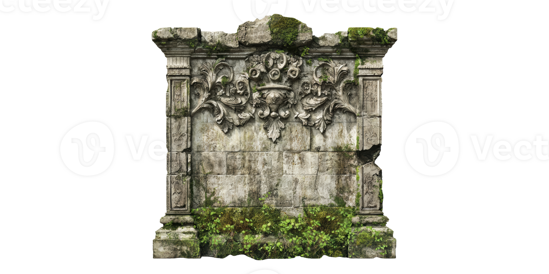Ancient stone relic with intricate carvings isolated on transparent background png