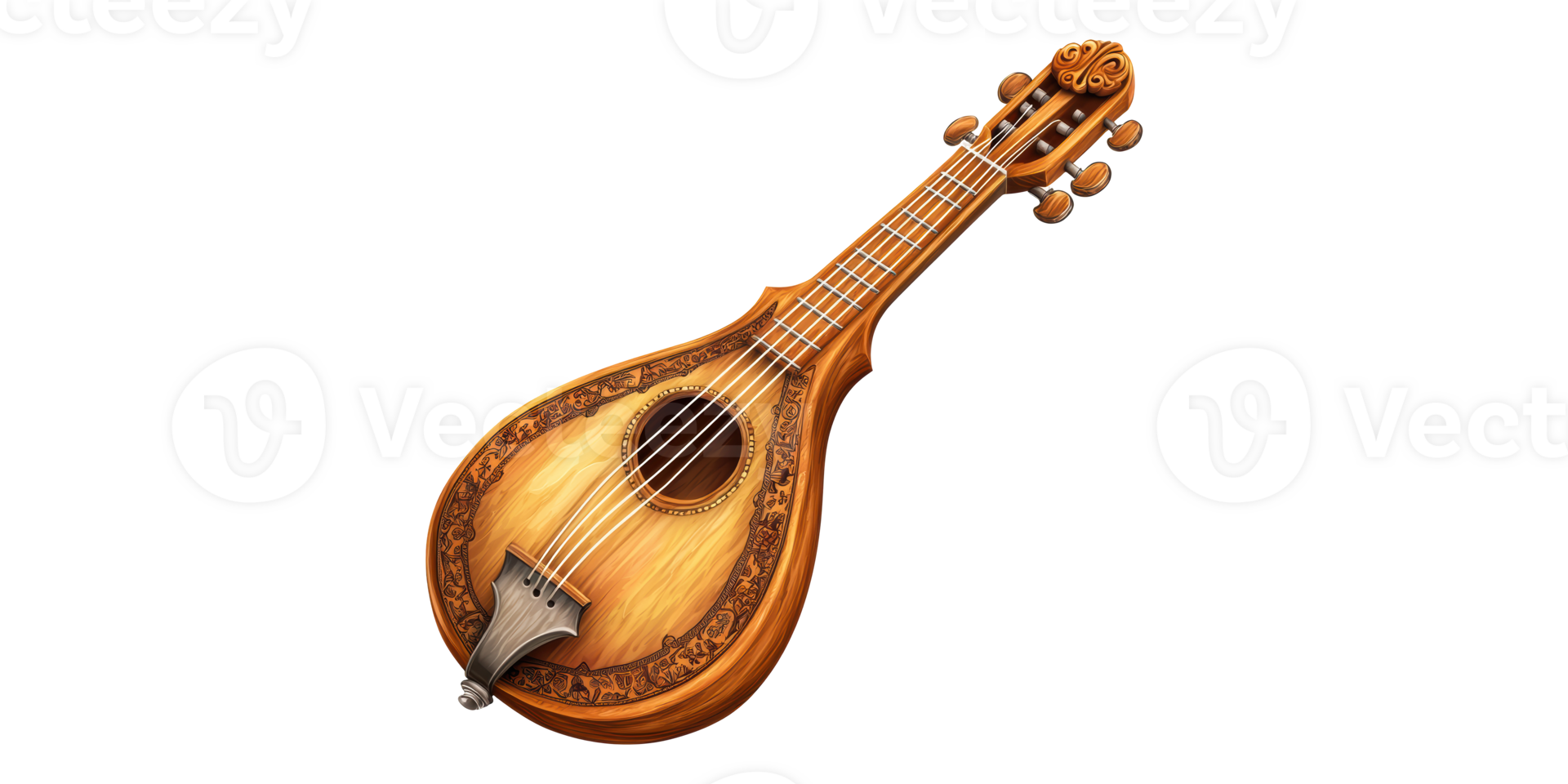 Mandolin with ornate detailing isolated on transparent background png