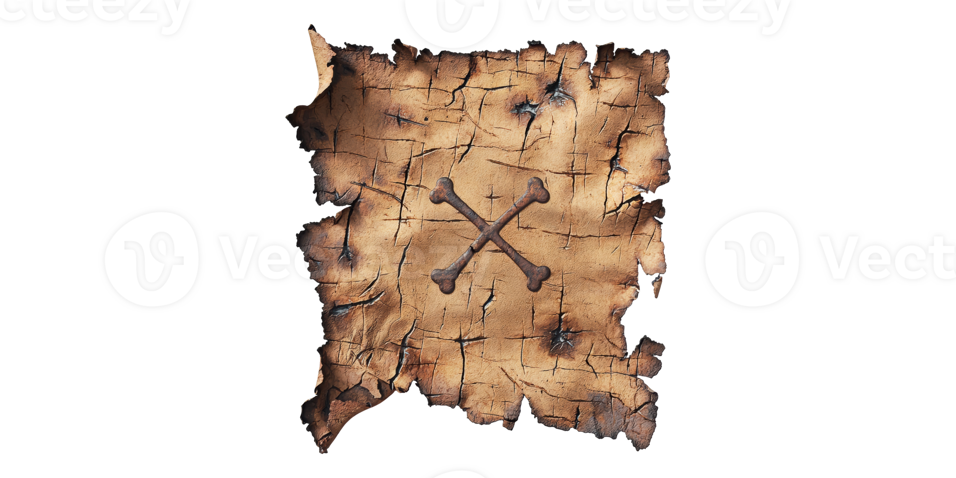 Ancient treasure map with crossed bones isolated on transparent background png