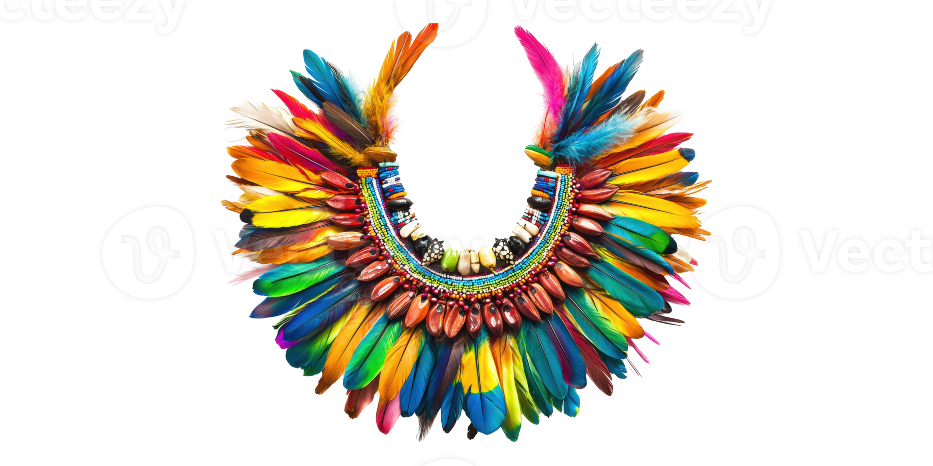 Colorful feather necklace with beads isolated on transparent background png