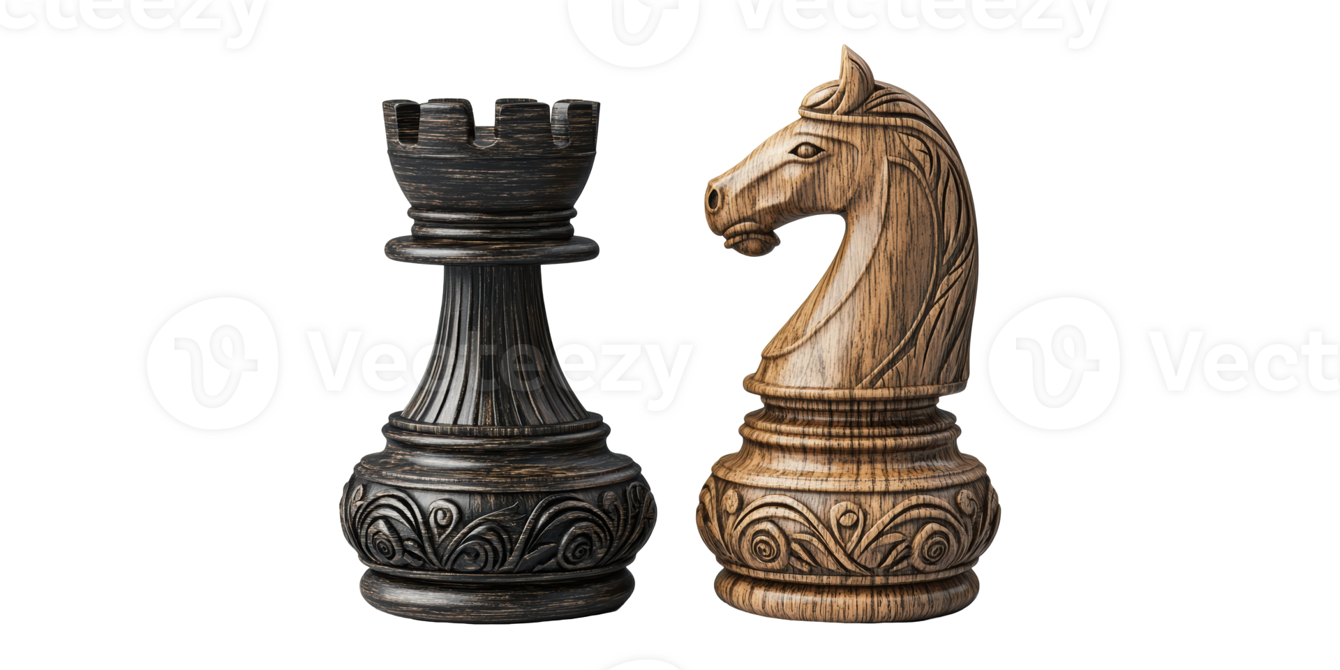Rook and knight chess pieces isolated on transparent background png