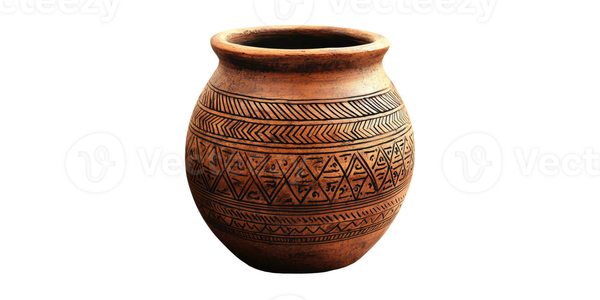 Decorative clay pottery with tribal patterns isolated on transparent background png