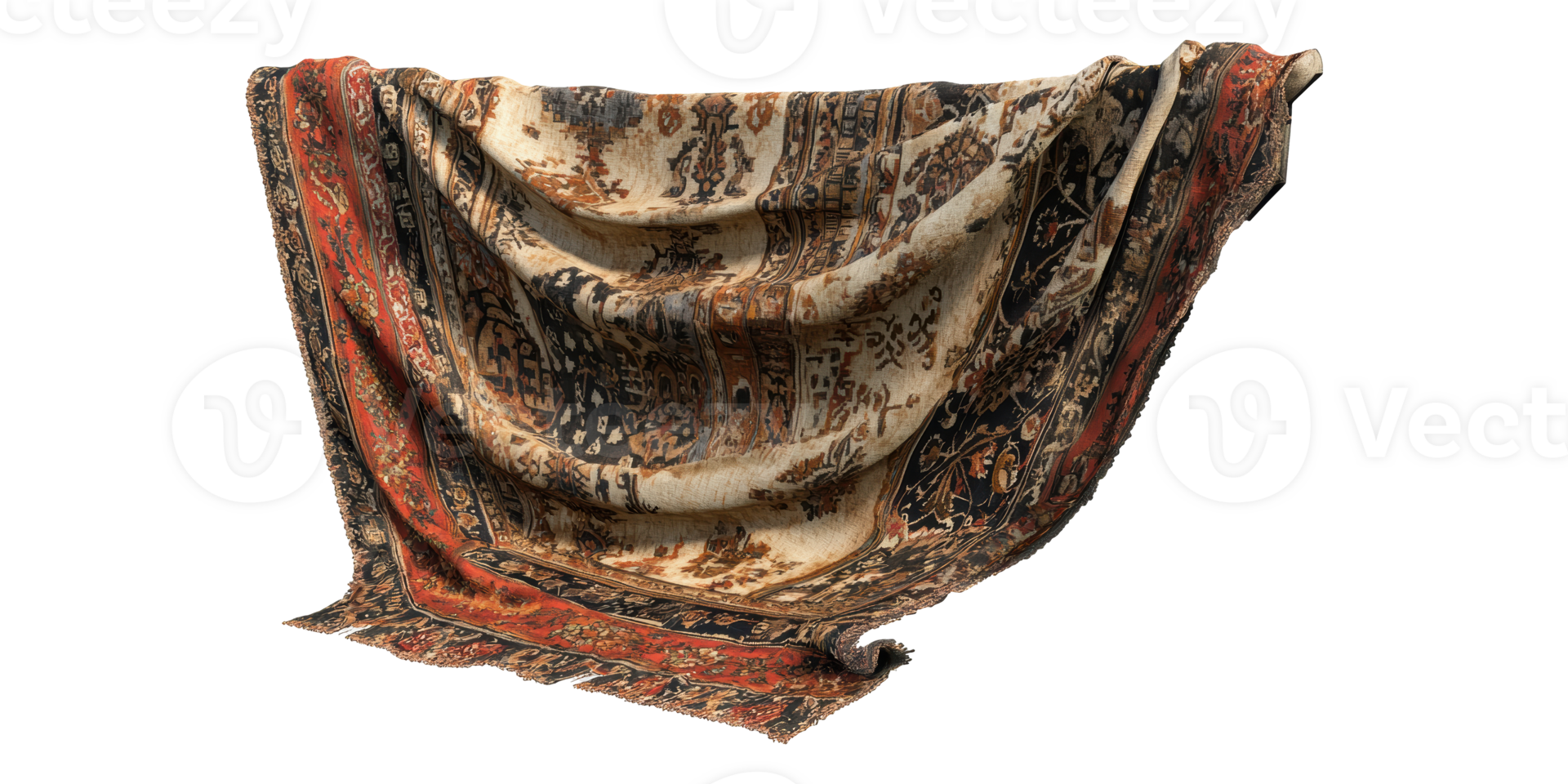 Vintage oriental rug draped isolated on transparent background png