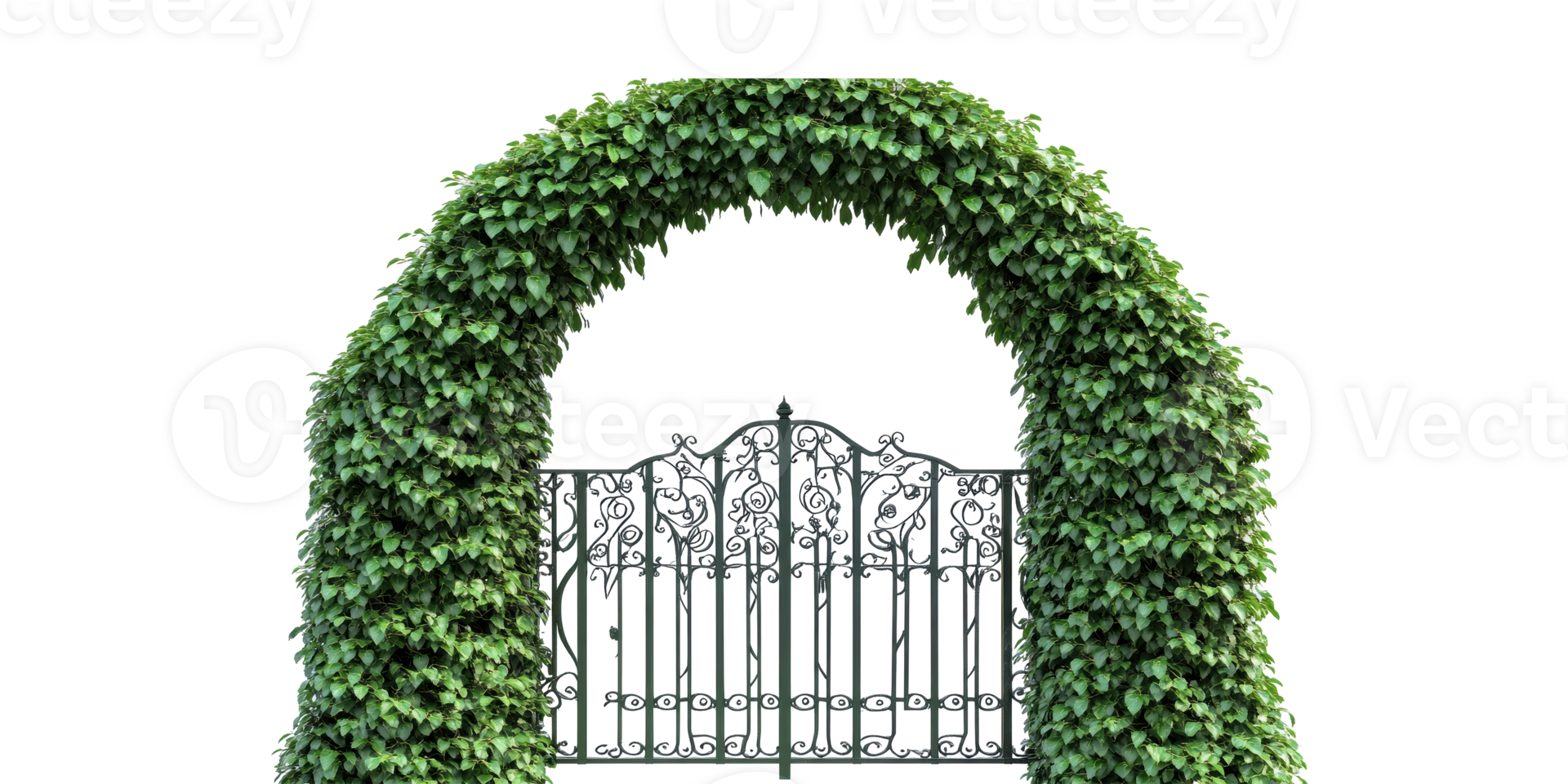 Green archway with iron gate isolated on transparent background png