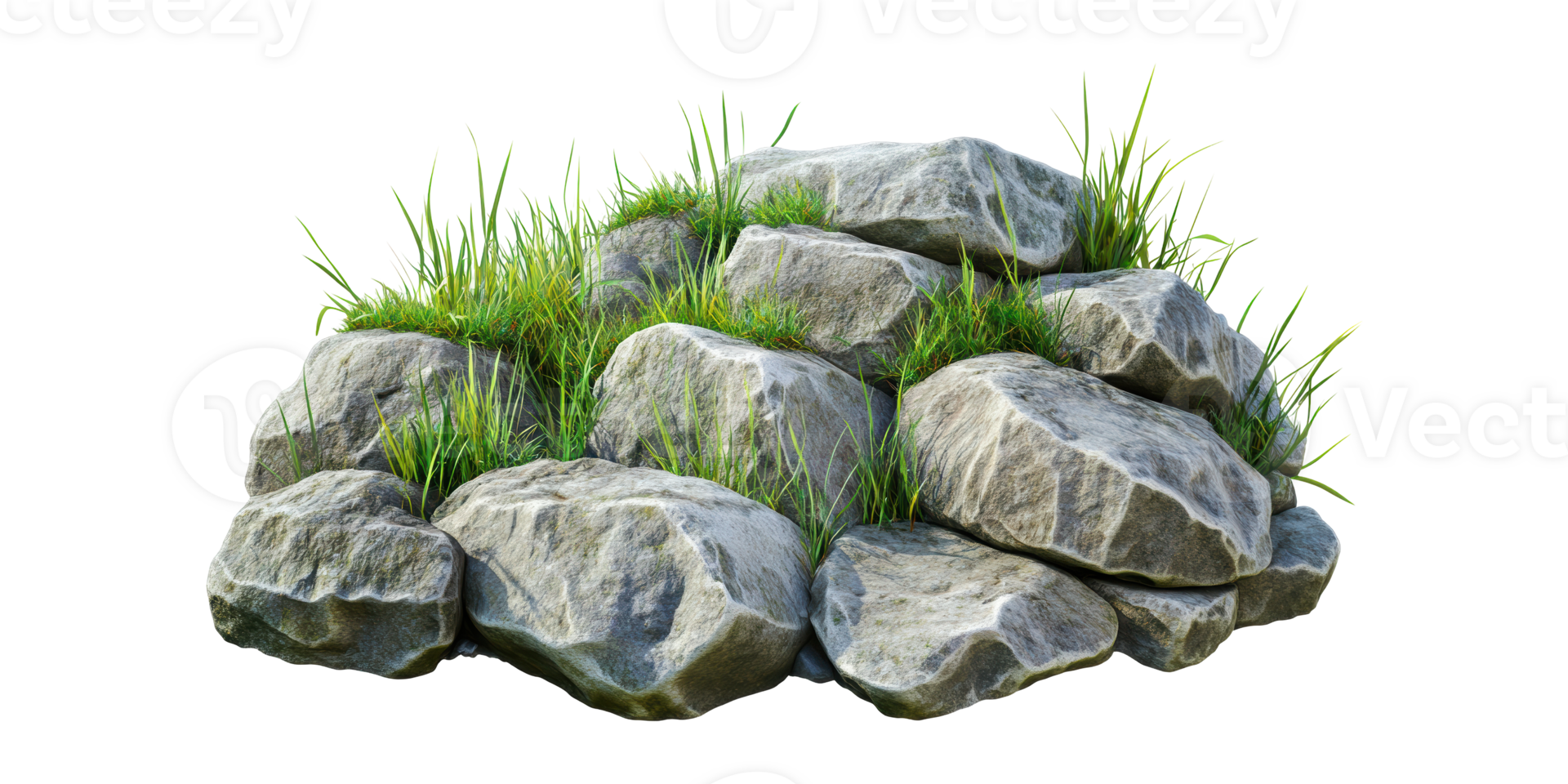 Pile of rocks with grass growing on top isolated on transparent background png