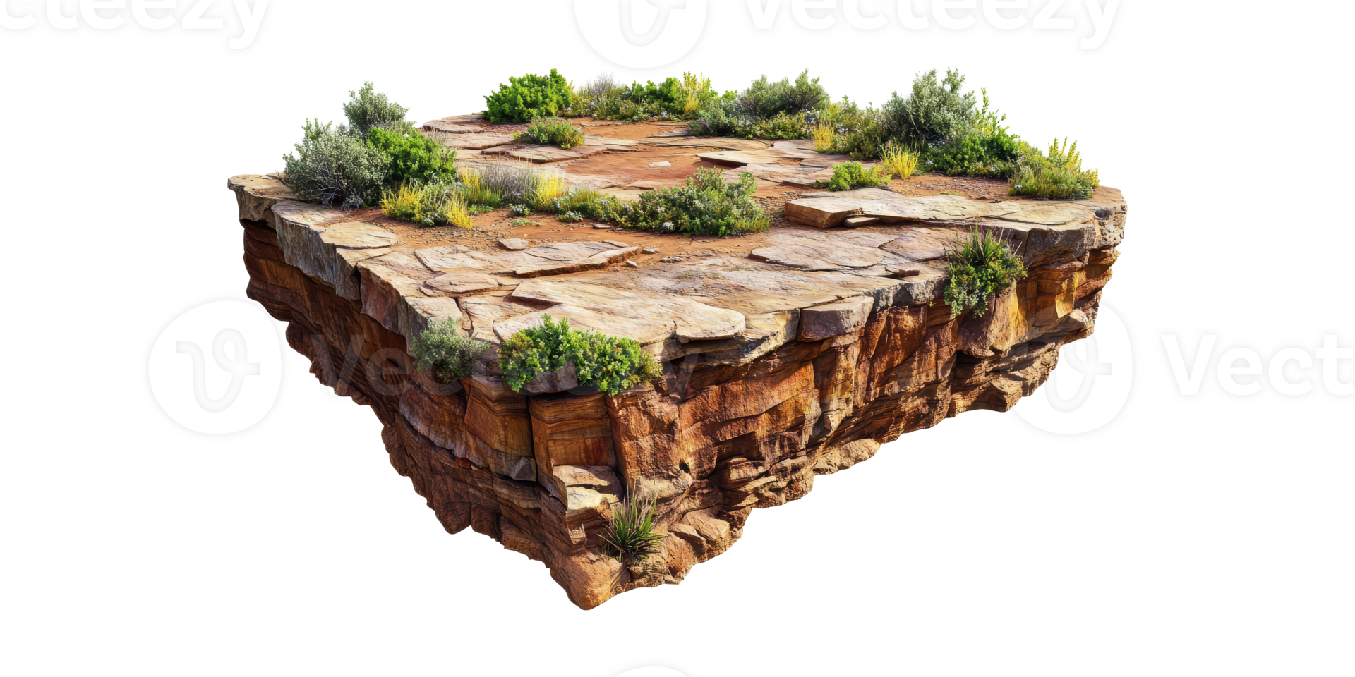 Rocky desert terrain with vegetation isolated on transparent background png