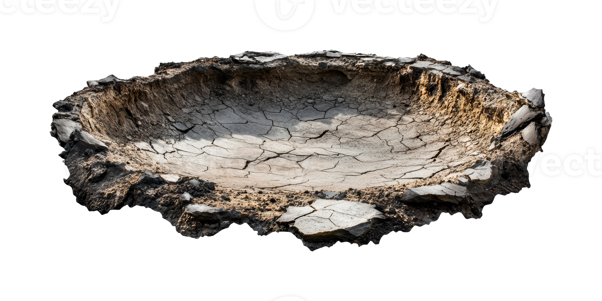 Crater-like dry earth formation isolated on transparent background png