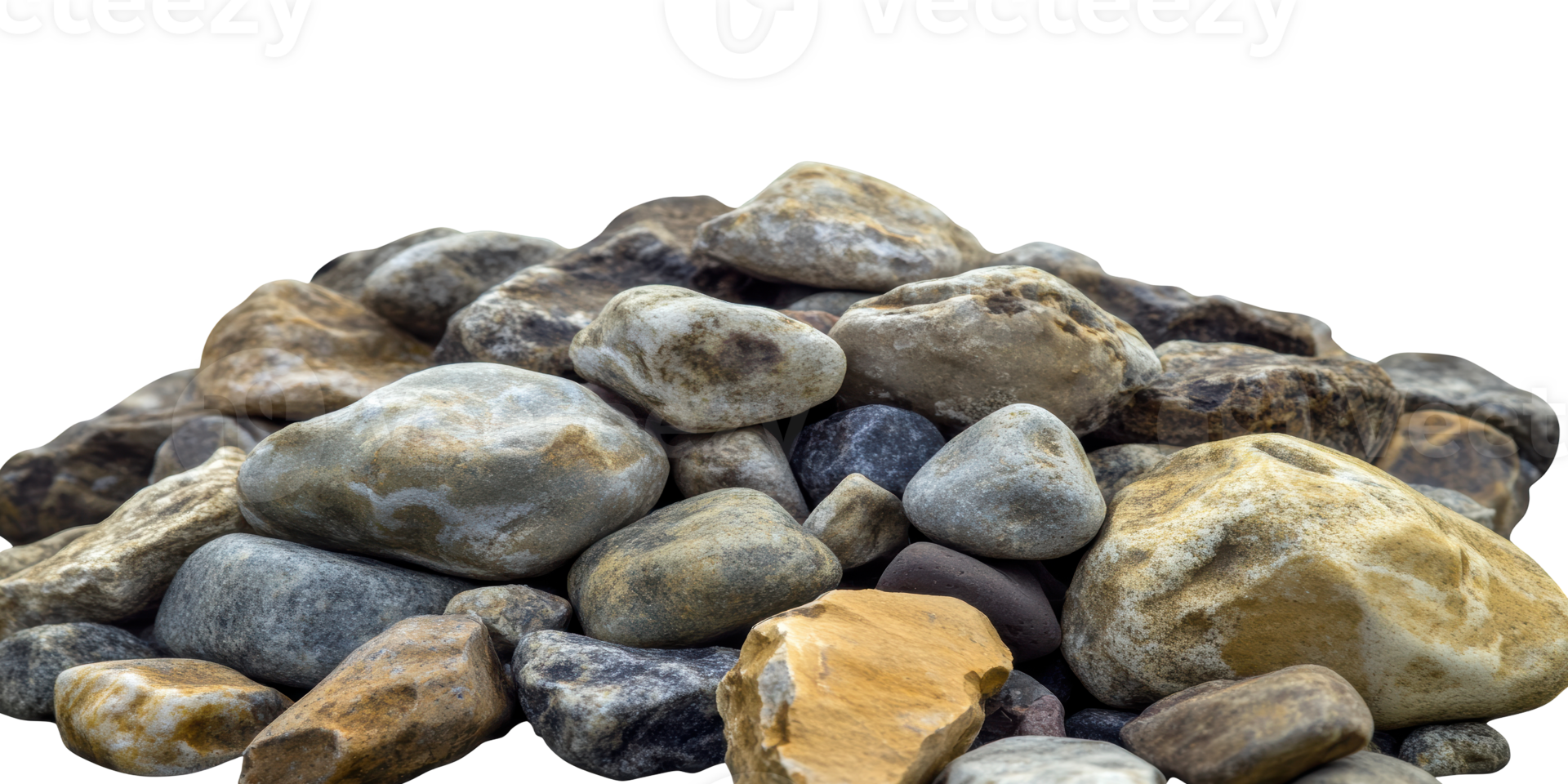 Pile of various river rocks isolated on transparent background png