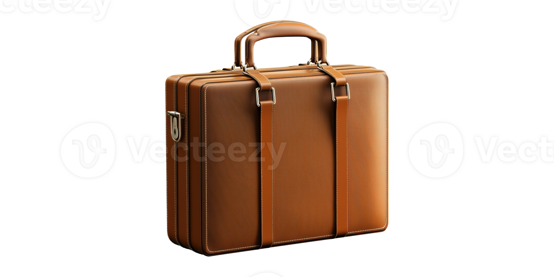 Brown leather briefcase with handle isolated on transparent background png