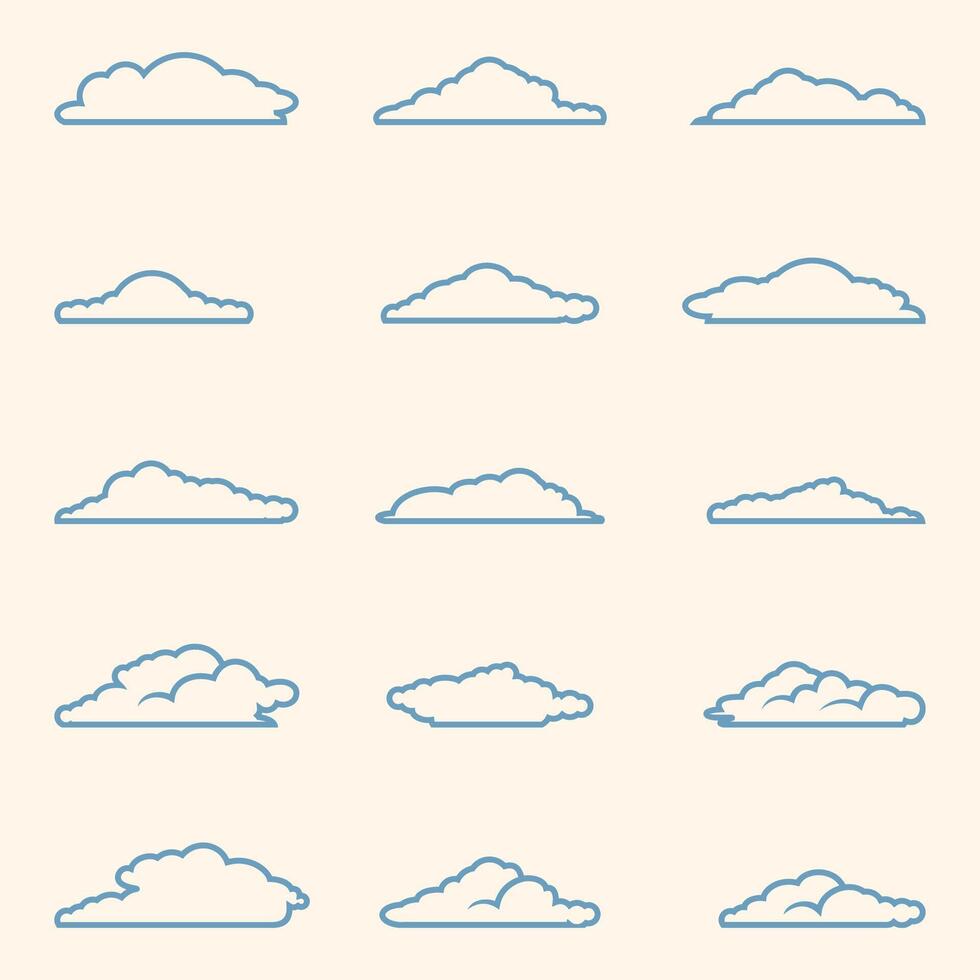 Blue cloud set. The clouds in the image are transparent but have blue lines. vector