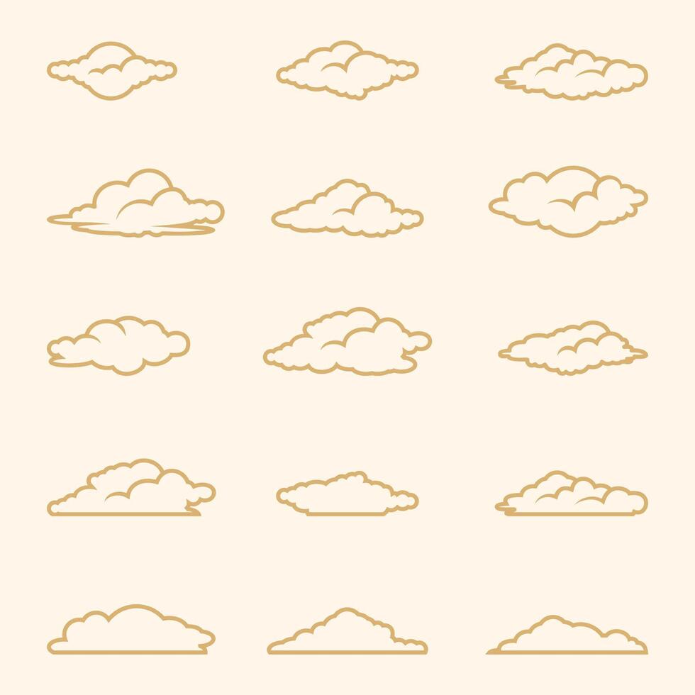 Orange cloud set. The clouds in the image are transparent but have orange stripes. vector