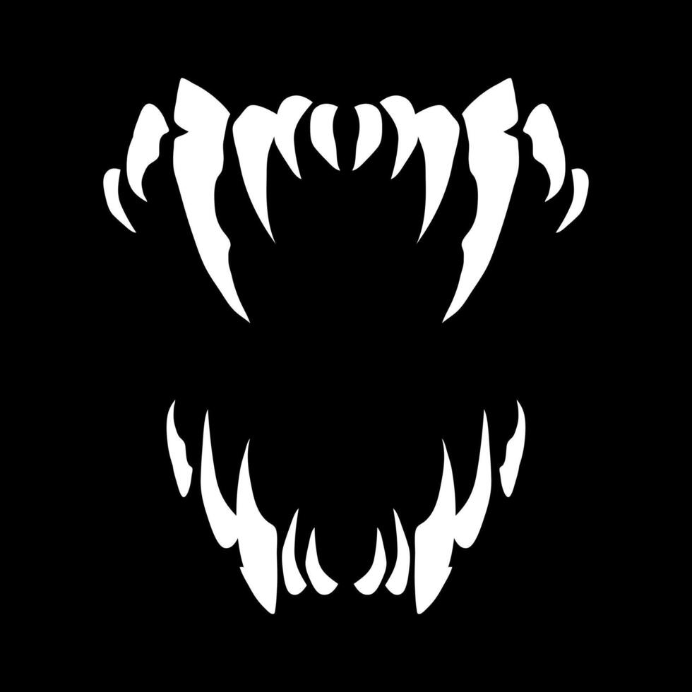 Terrible jaws of a beast with white sharp teeth. Vampire teeth vector