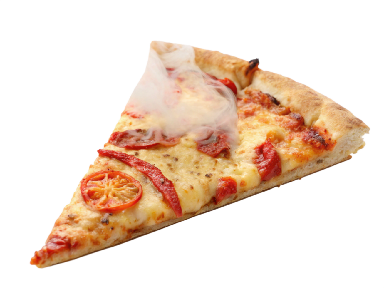 Hot Steaming Pizza Slice with Pepperoni and Tomatoes png