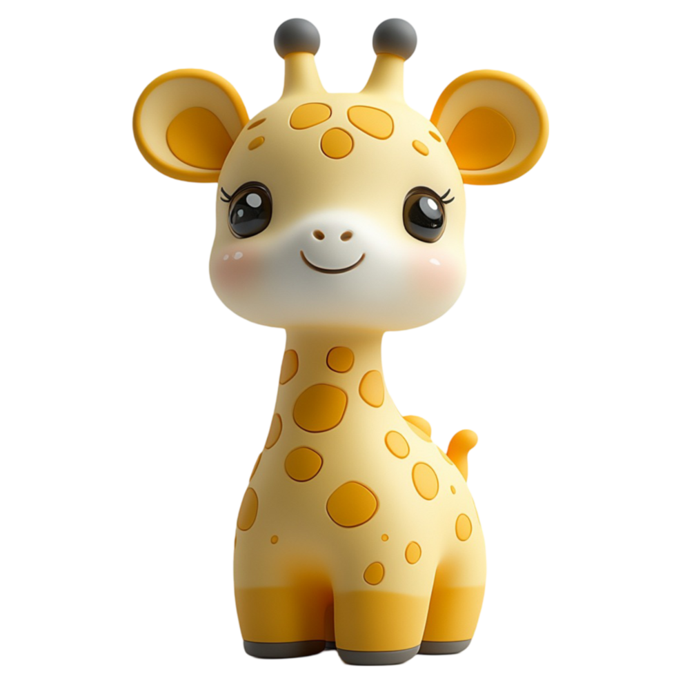 Cute Cartoon Giraffe with Smiling Expression and Rosy Cheeks png