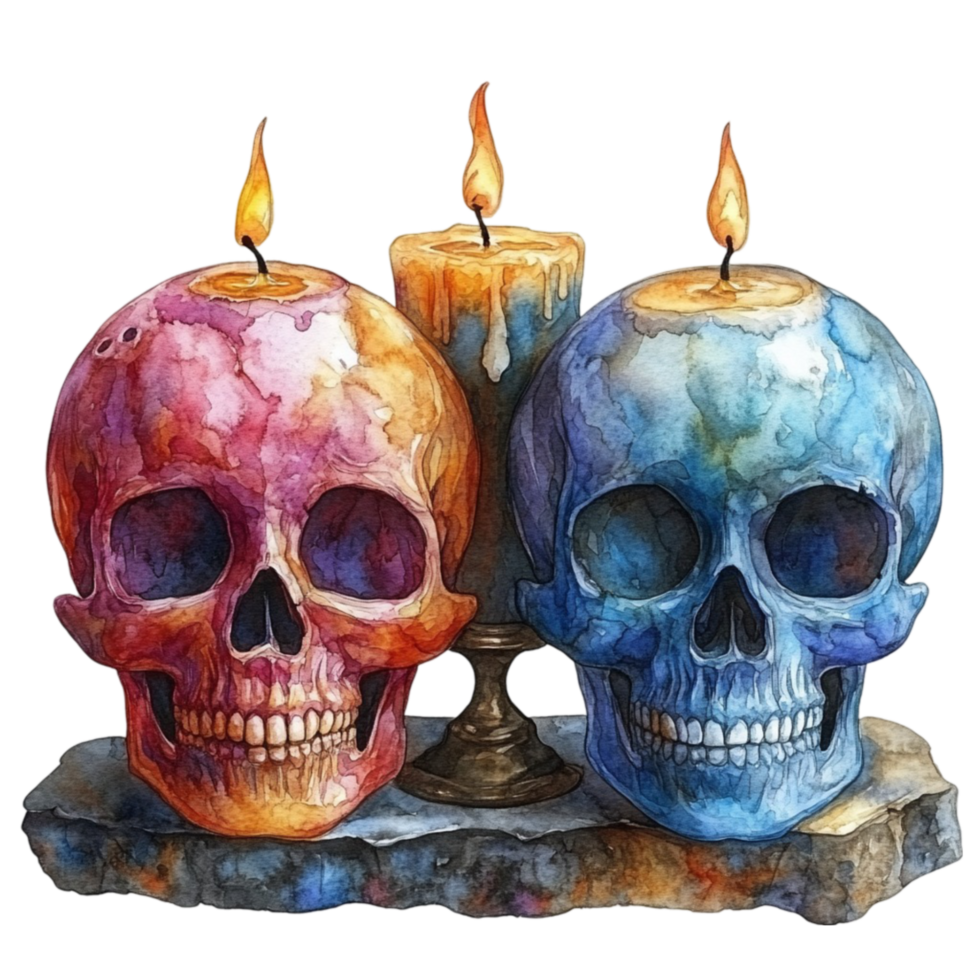 Two Skulls with Candles on a Table png