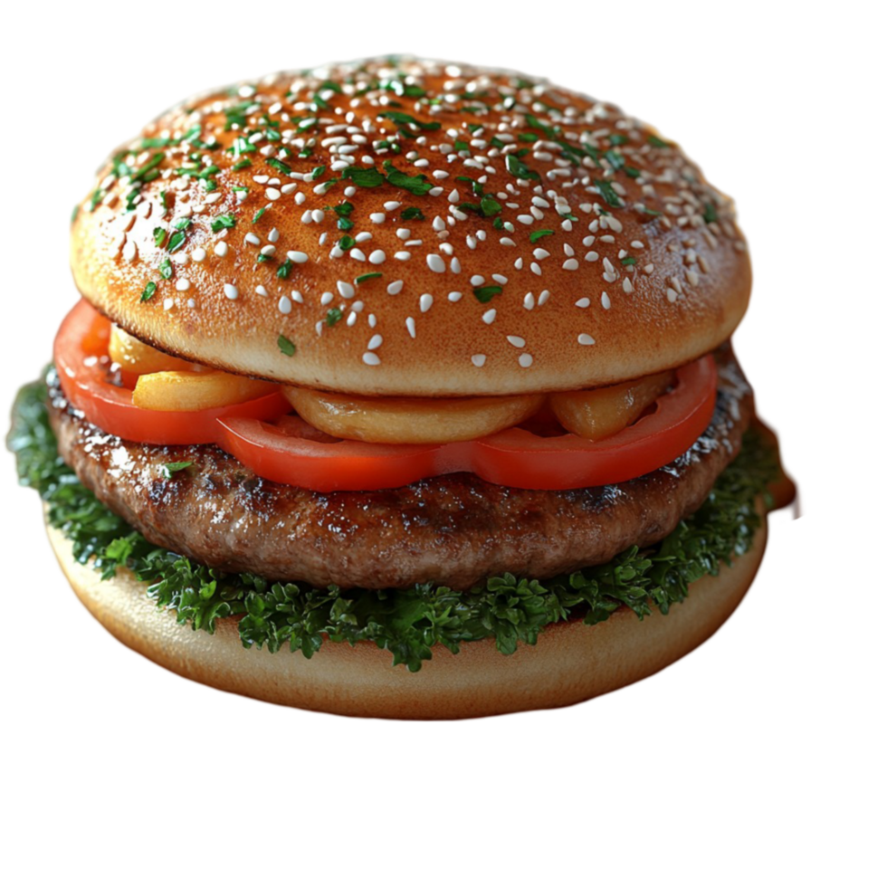 Hamburger with Tomatoes and Lettuce on Top png