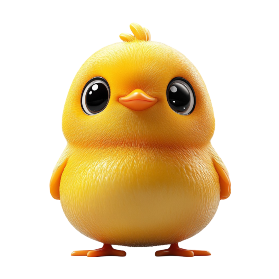 Yellow Chick with Fluffy Texture and Large Black Eyes on Transparent Background png
