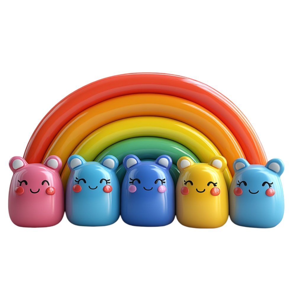 Group of Colorful Bears with Rainbow png