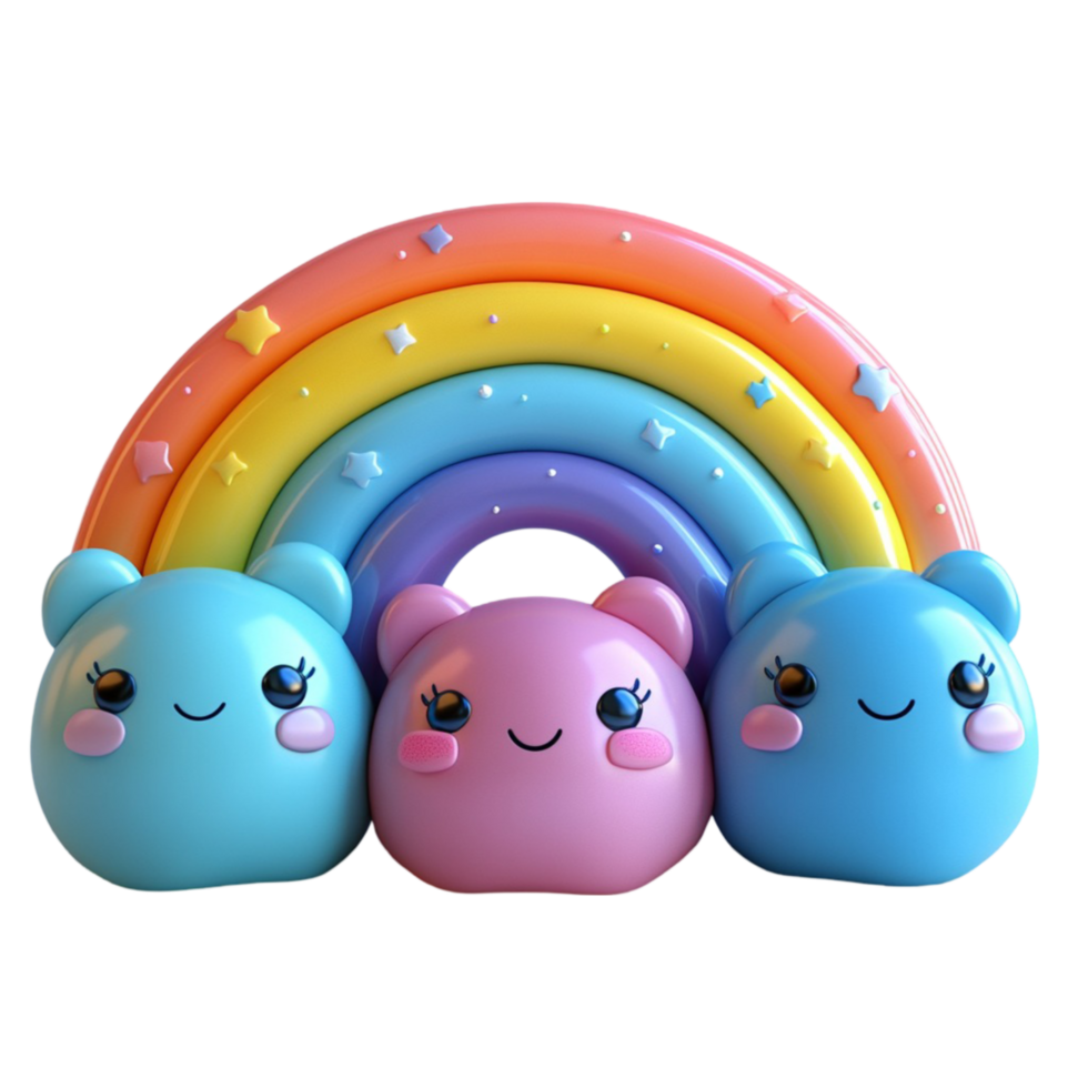 Three Colorful Bears with Rainbow Background png