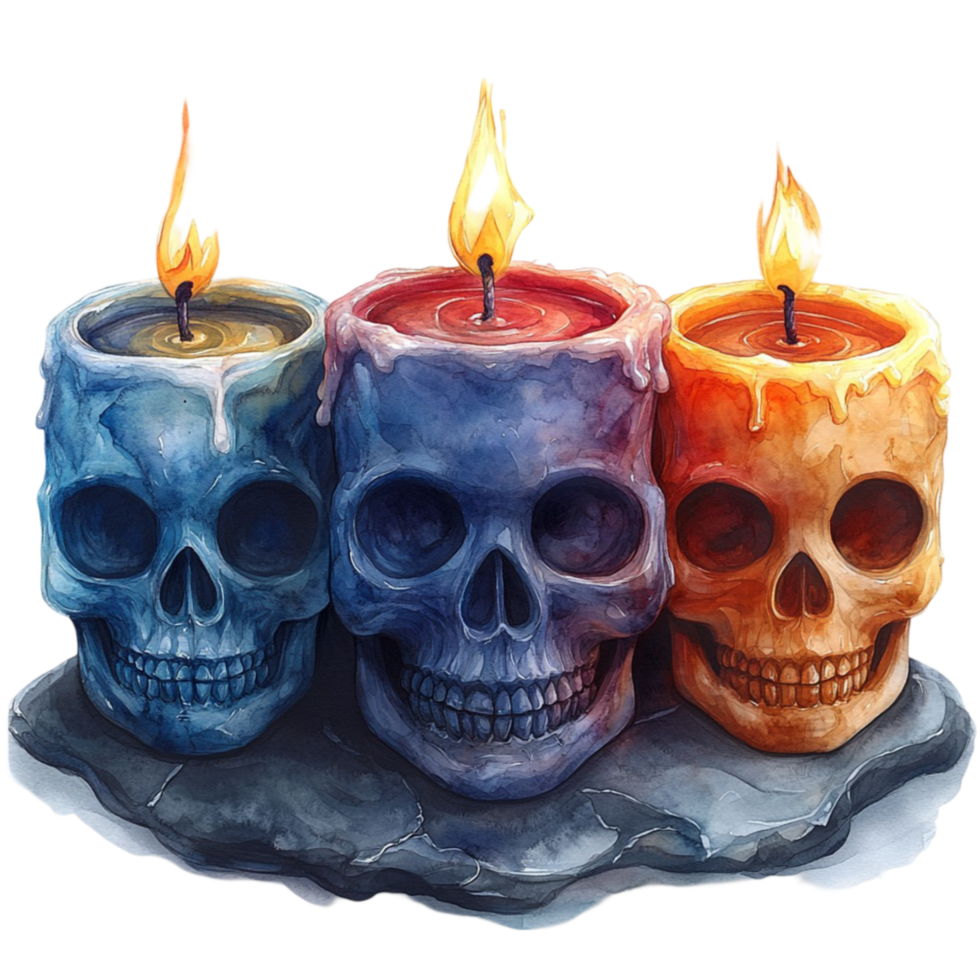Set of Colorful Skull Candles for Halloween Decor png