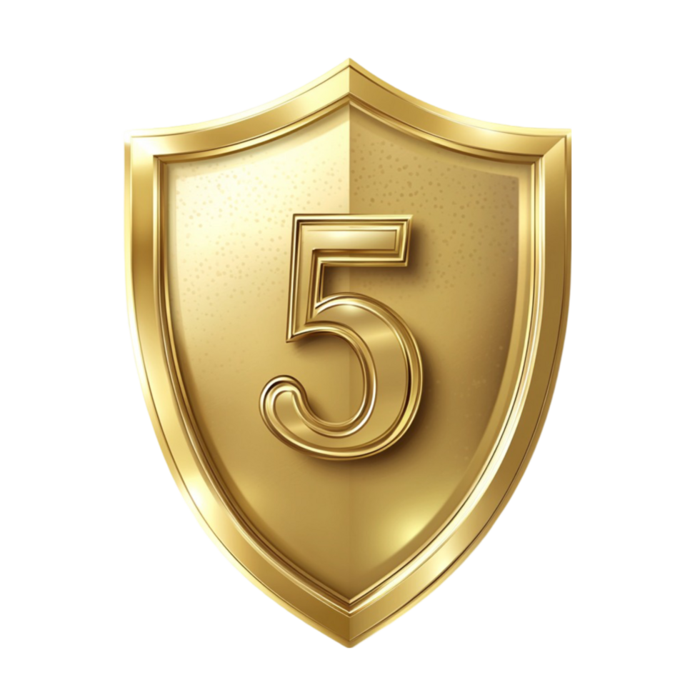 Gold Shield with Number 5 png