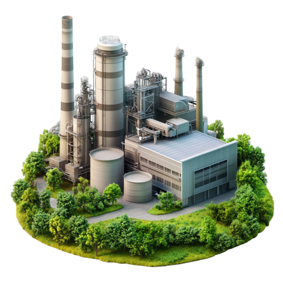 Industrial Factory with Greenery png