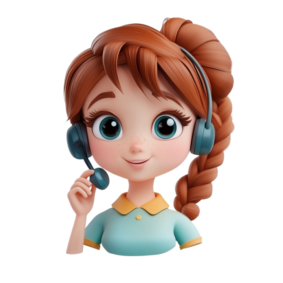 Cartoon Girl with Headset on Her Head png