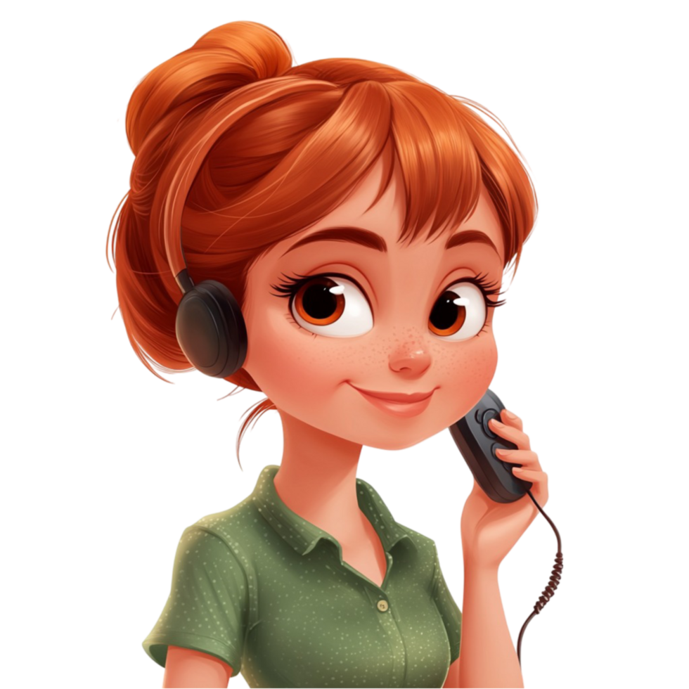 Animated Redhead Girl Talking on Vintage Phone png