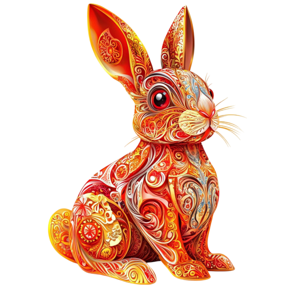 Orange Rabbit with Intricate Patterns png