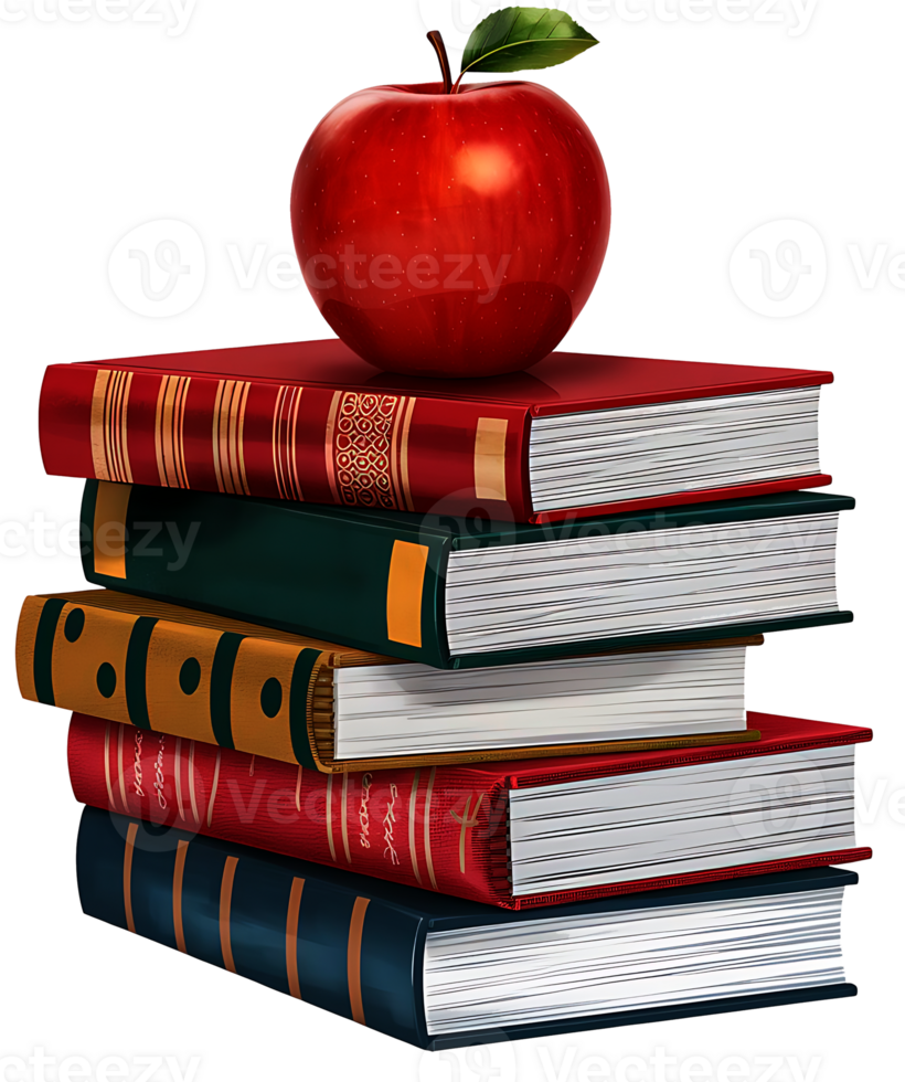 A Red Apple Rests Atop Two Books In A Library Setting png
