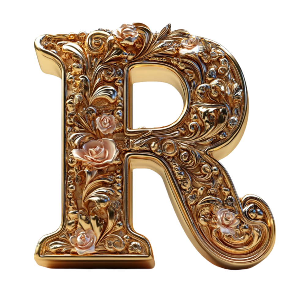Ornate Golden Letter R png