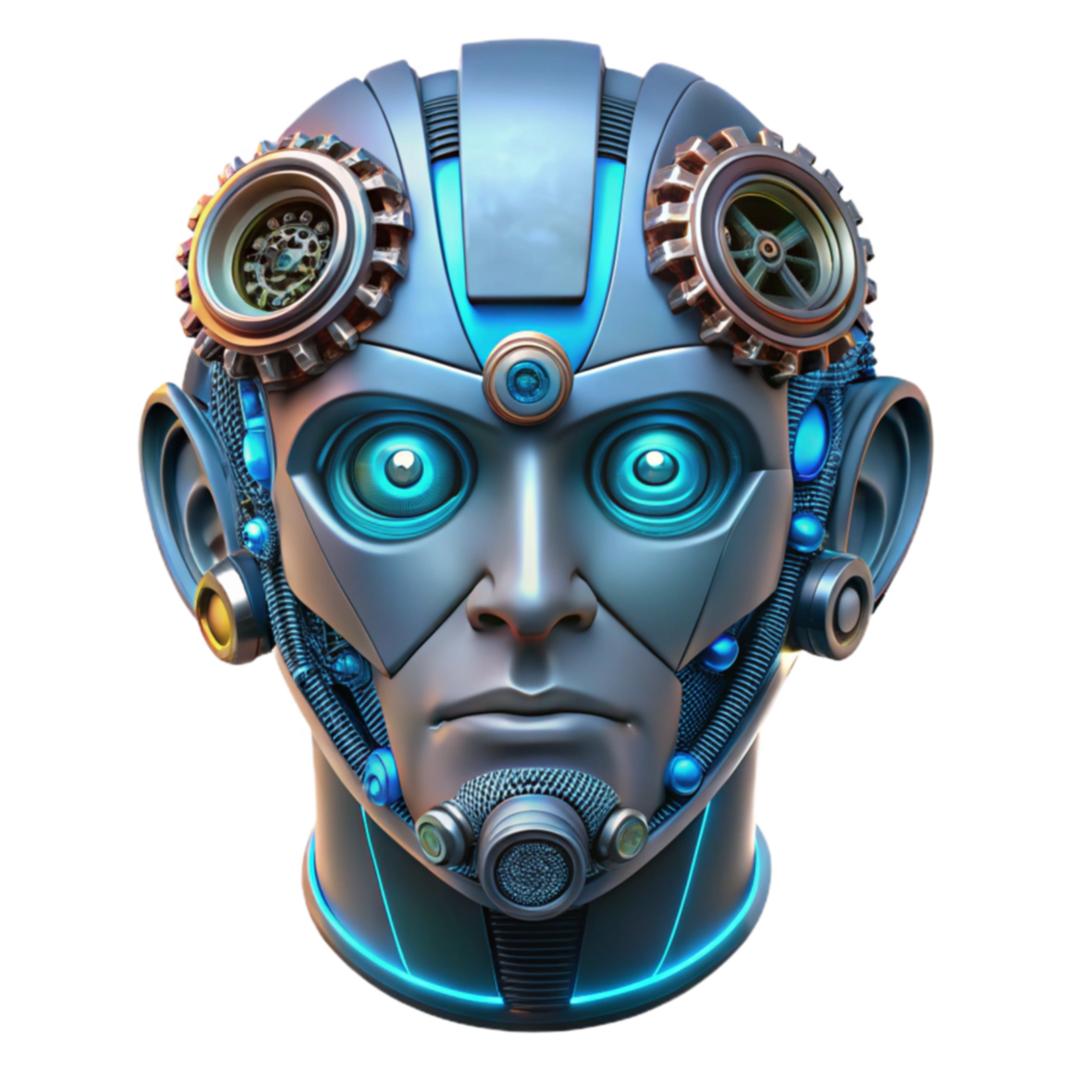 Futuristic Robot Head AI, Technology, and Cyberpunk Aesthetics png