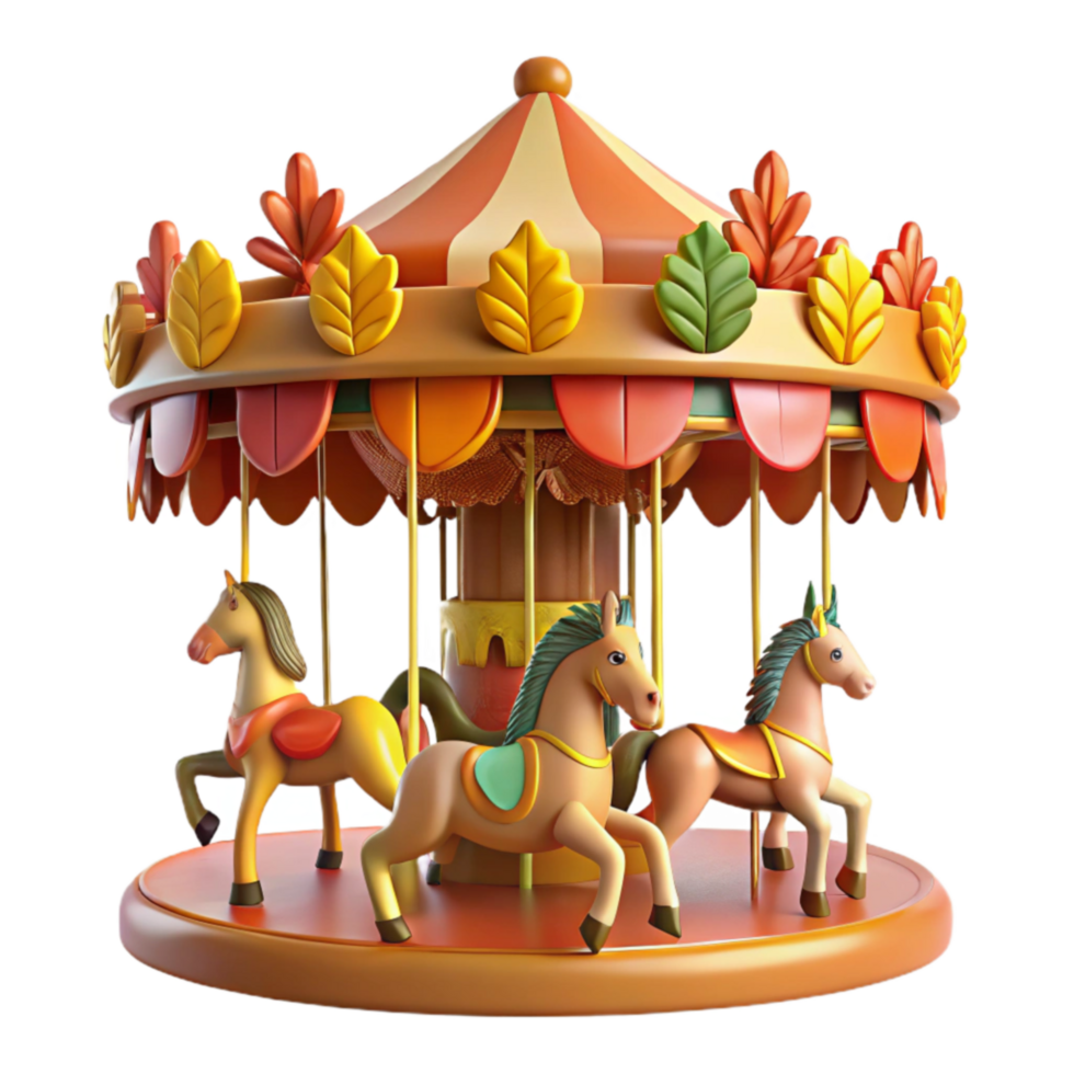 Autumn Carousel with Horses A 3D Render png