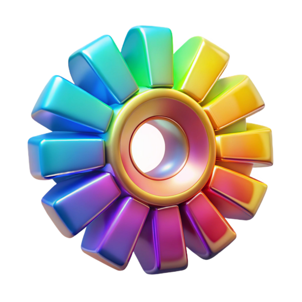 Rainbow Gear Abstract Colorful 3D Render png