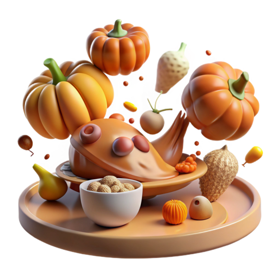Autumn Harvest A 3D Render of Pumpkins, Berries, and Nuts png