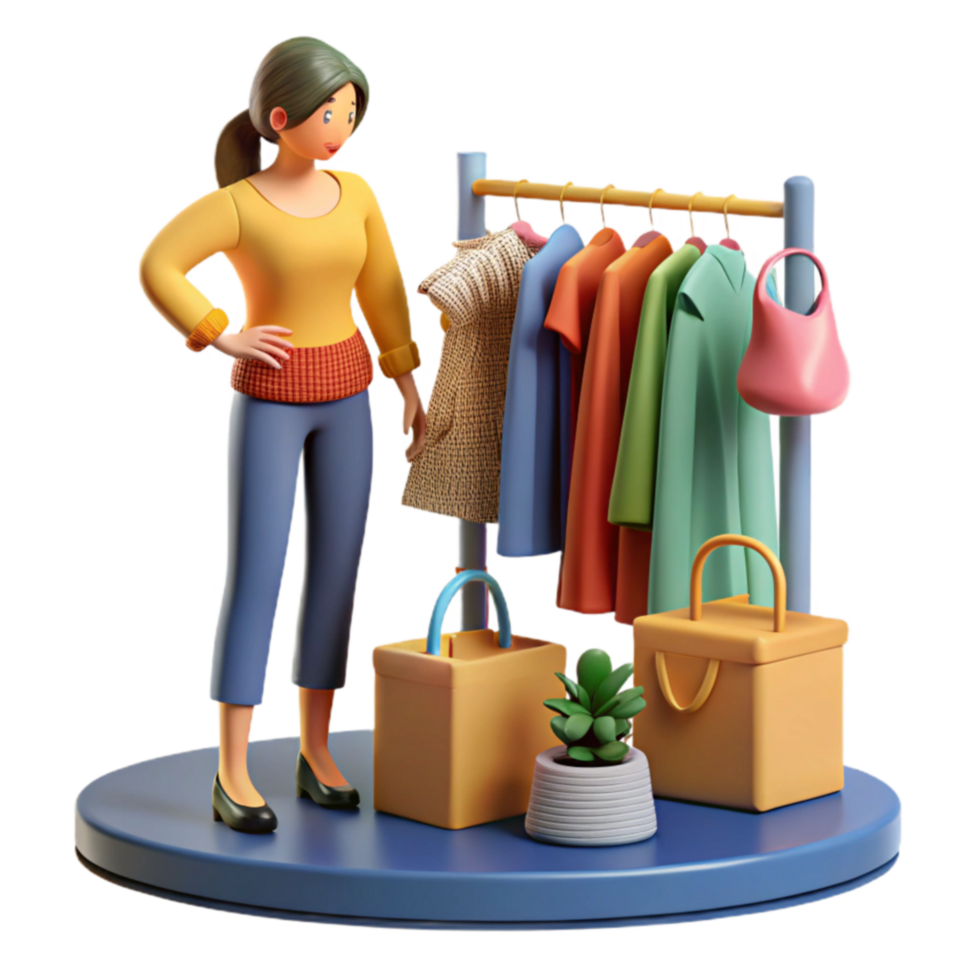 Woman Shopping for Clothes Retail Therapy, Fashion Choices, and Stylish Apparel png