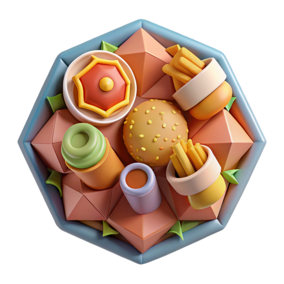 3D Render of Fast Food Platter Burger, Fries, and More png