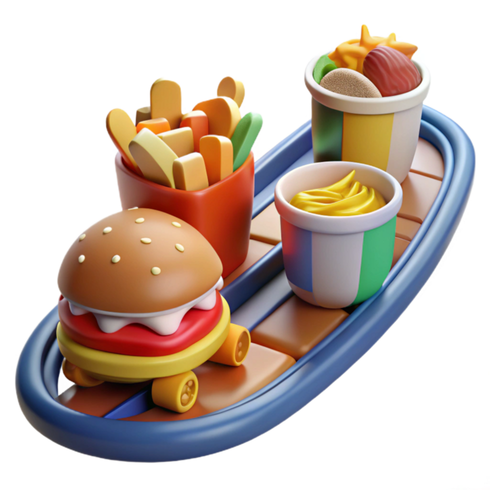 Fast Food on Wheels 3D Render of Burger, Fries, and Dips png